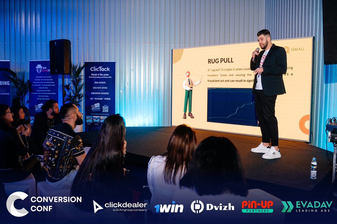 Igor Haleta solo keynote at Conversion Conf on crypto rug pulls and investor safety