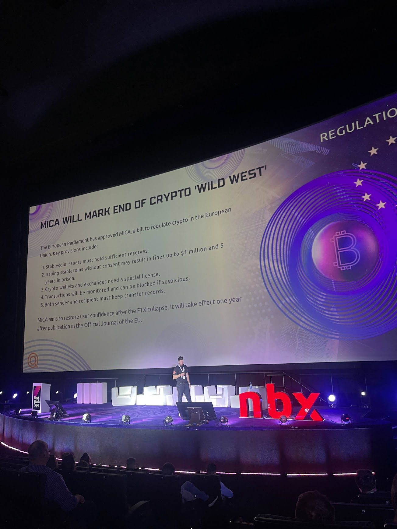 NBX keynote slide on EU MiCA regulation
